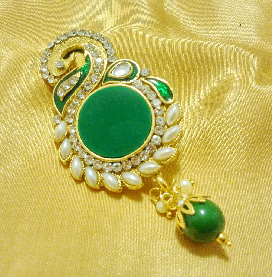Buy Designer Green CZ Saree Pin Brooch Online