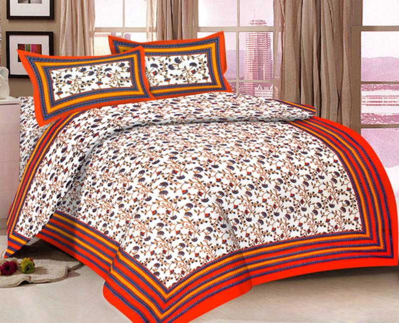 Buy Floral Texture Cotton Double Size Bed Sheet with 2 Pillow Cover Online