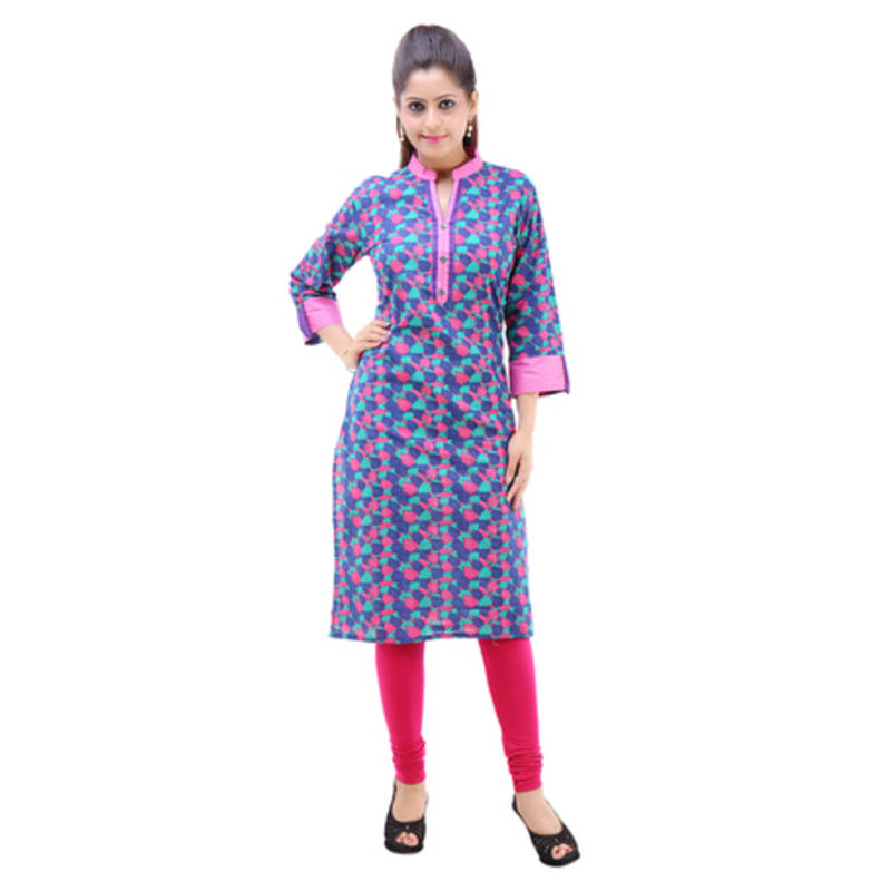 Buy Rangree Multicolor Traditional VNeck Printed Cotton Kurti Online