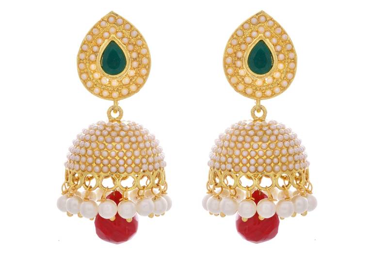 Buy Traditional and Evergreen Pearl Jhumka. (Red and Green) Online