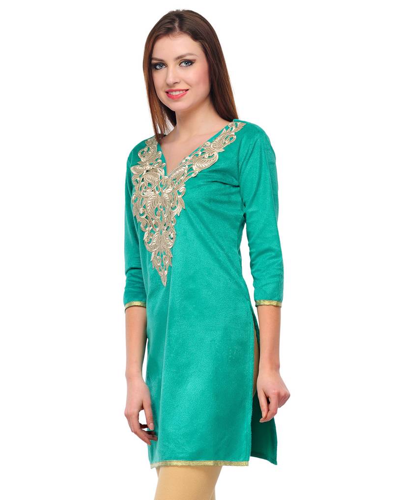 Buy New Party Wear turquirs velvet fabric kurti Online