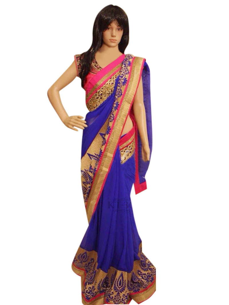 buy blue embroidered georgette saree with blouse buy blue embroidered georgette saree with blouse
