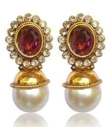 Buy Elegant Wine stone with Pearl Earring By Adiva V74WI DDS 2 stud online 