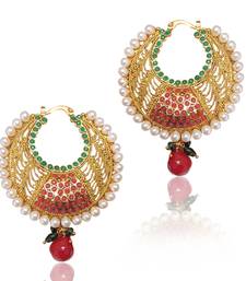 Buy Red Green Polki Earring with Beautiful Jali Work vi196 TDS 4 hoop online 