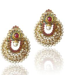 Buy Amazing Red Green Pearl Polki Earrings by ADIVA ABCHI0BCD007 DDS 1 danglers-drop online 