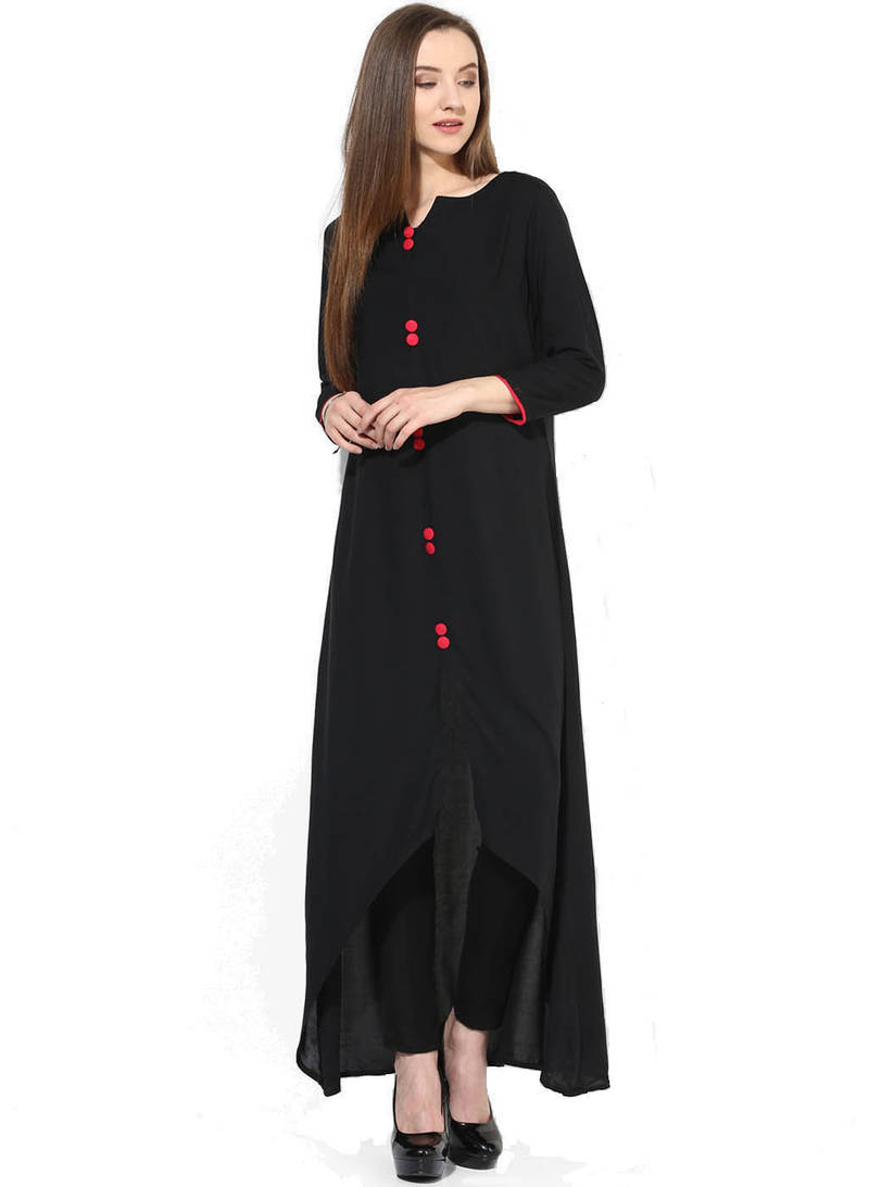 Buy Black colored plain designer rayon kurti Online