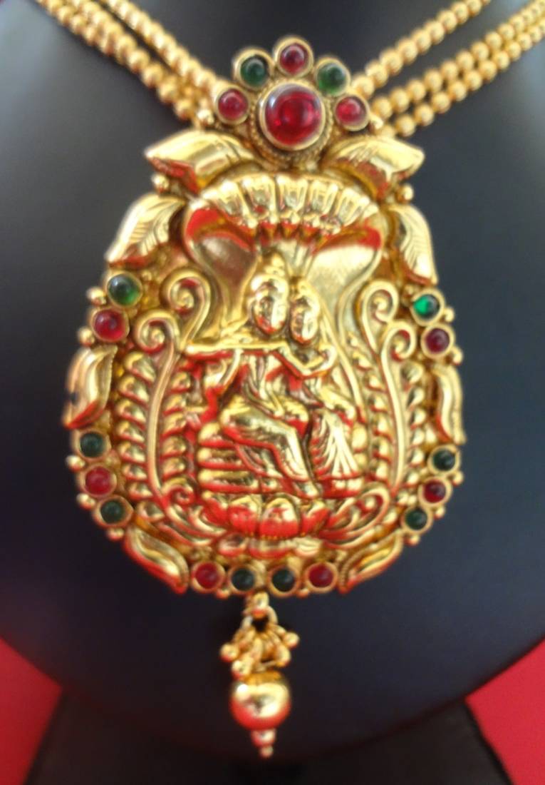 Buy Radha Krishna Pendant Necklace in Golden Beads with Jhumka's Online