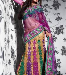 Buy Magenta and Fawn Net Lehenga Style Saree With Blouse lehanga-saree online, Buy lehanga-sarees online