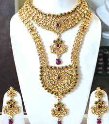 Buy Kundan Red Green Bridal Set necklace-set online, Buy necklace-sets online
