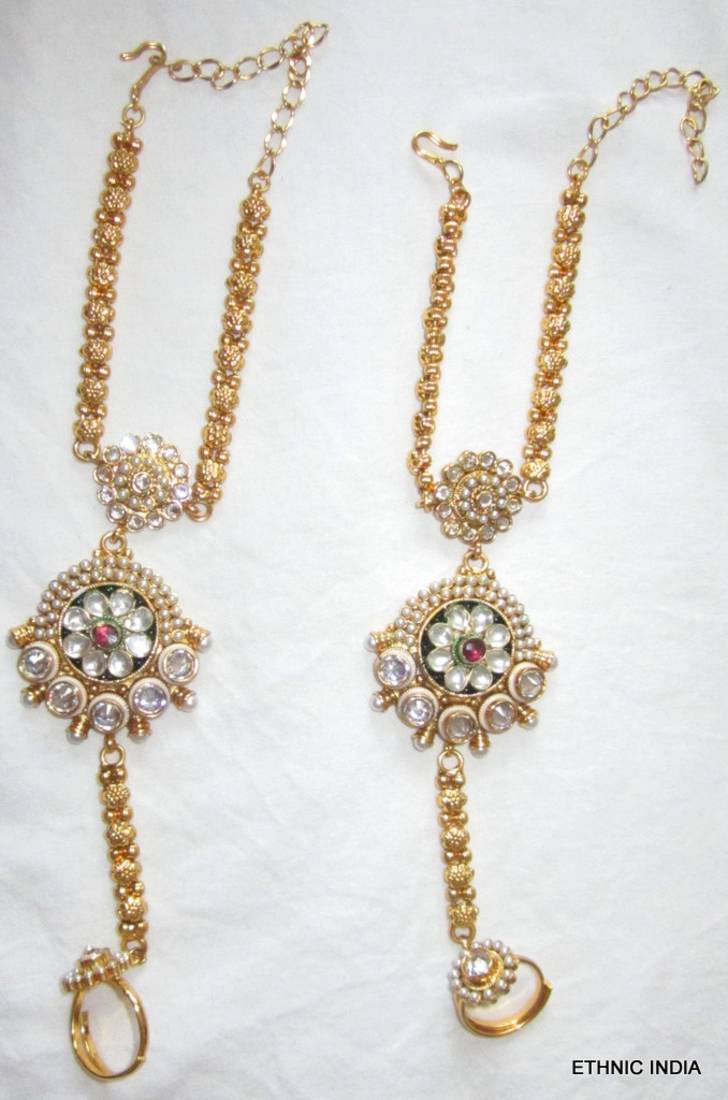 Buy GOLD PLATED PEARL KUNDAN BRIDAL DULHAN NECKLACE EARRING SET Online