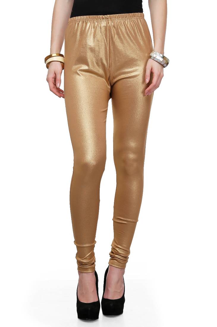 Buy Bright gold shimmer plain leggings Online