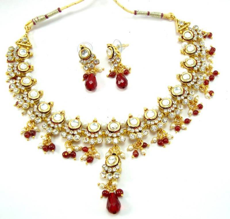 buy style maroon kundan cz pearl gold tone necklace earring set 05 buy style maroon kundan cz pearl gold tone necklace earring set 05