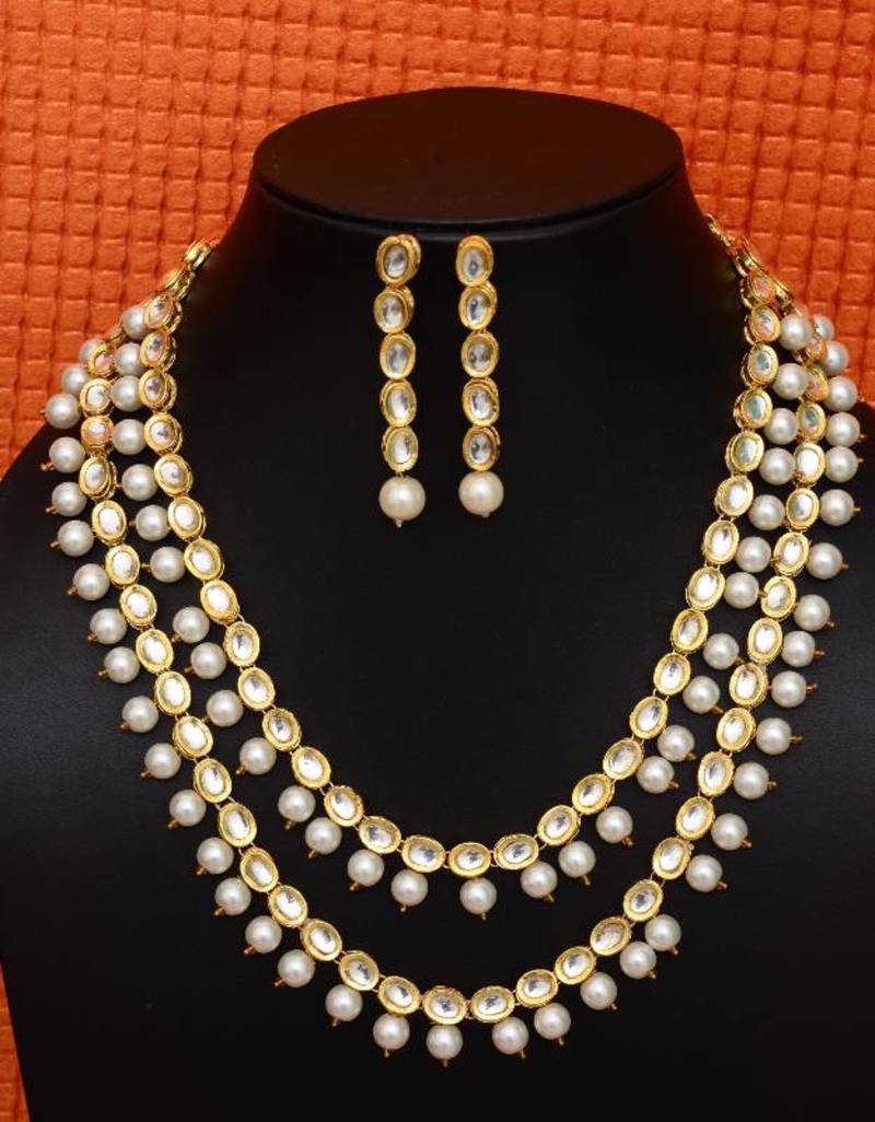 Buy Royal Kundan & Pearls Double String Necklace Set Online