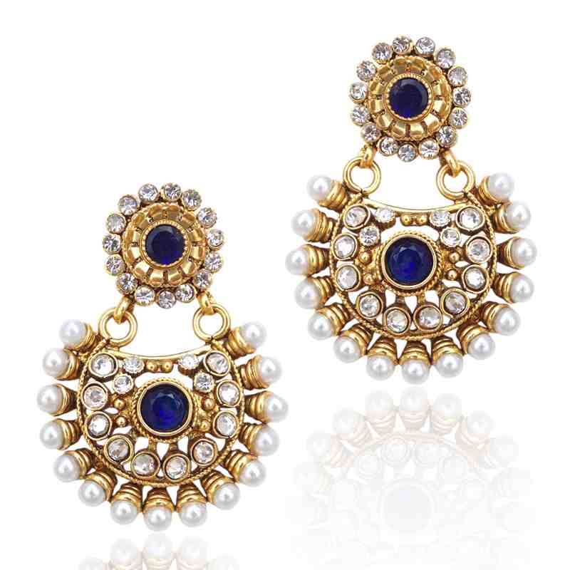 Beautiful Deep Blue Pearl Polki Earring Ethnic Indian Beautiful Deep Blue Pearl Polki Earring Ethnic Indian Bollywood Jewelry C435b