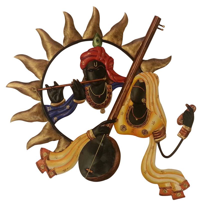 Buy Wrought Iron Wall Hanging Radha playing iktara Krishna playing